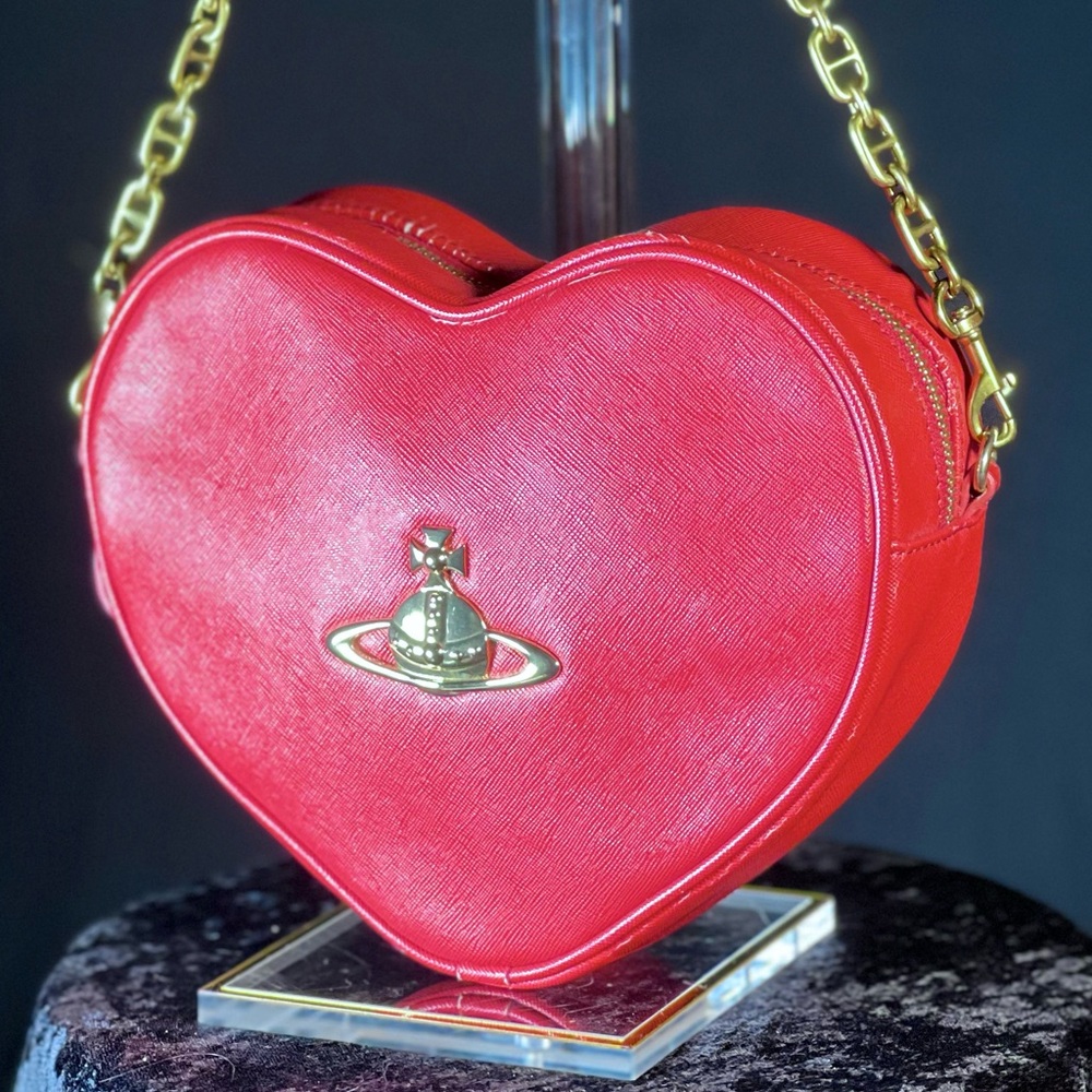 Vivienne Westwood PINK Heart Crossbody Bag Gold Orb Chain